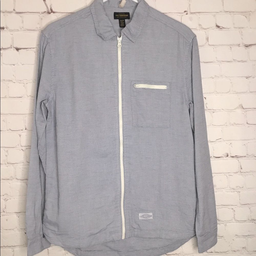 Urban Outfitters Cpo Provisions Men’s Full Zip Shirt Textured Cotton Sz Xs-Tp